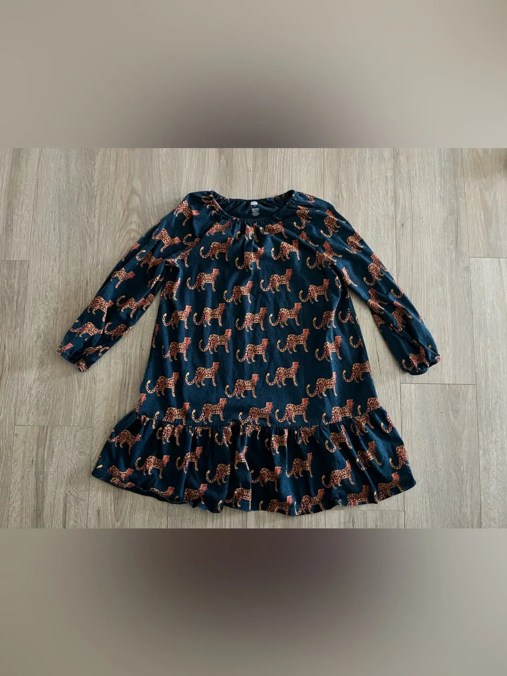 Tea Collection Girl’s Long Sleeve Ruffle Dress Anatolian Leopards - Size 8